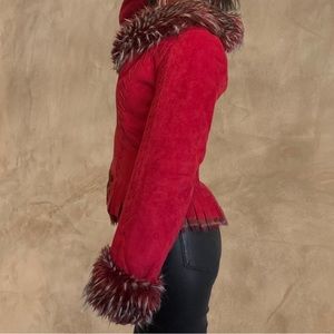 Red Retro Faux Fur Jacket